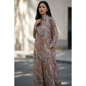 Vintage Lounge Craft 1967 Metallic Paisley Lounge Dress 70s Boho Maxi Medium